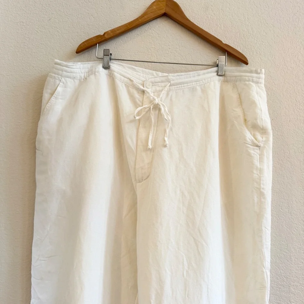 Linea Uomo Mens White Linen Blend Drawstring Relaxed Pants W48 x L30